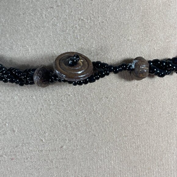 Mother Of Pearl Necklace Oval Beaded Black Tan Statement Chunky - Picture 4 of 5